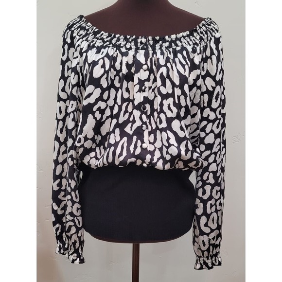 INC Int'l Concepts Silk Snake Skin Print Black White Long Sleeve Blouse Sz.18W - Picture 2 of 9